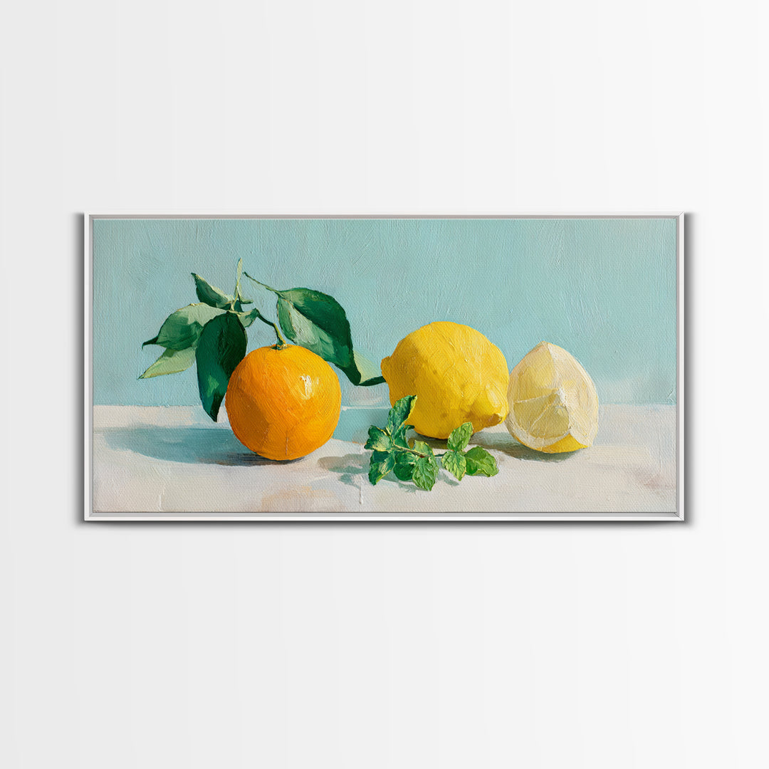 Fresh Citrus and Mint Still Life Framed Canvas Print, Dental Office Art, Unique Wall Art, Office Decor, Watercolor Art, Calm, DOA-2x1-51