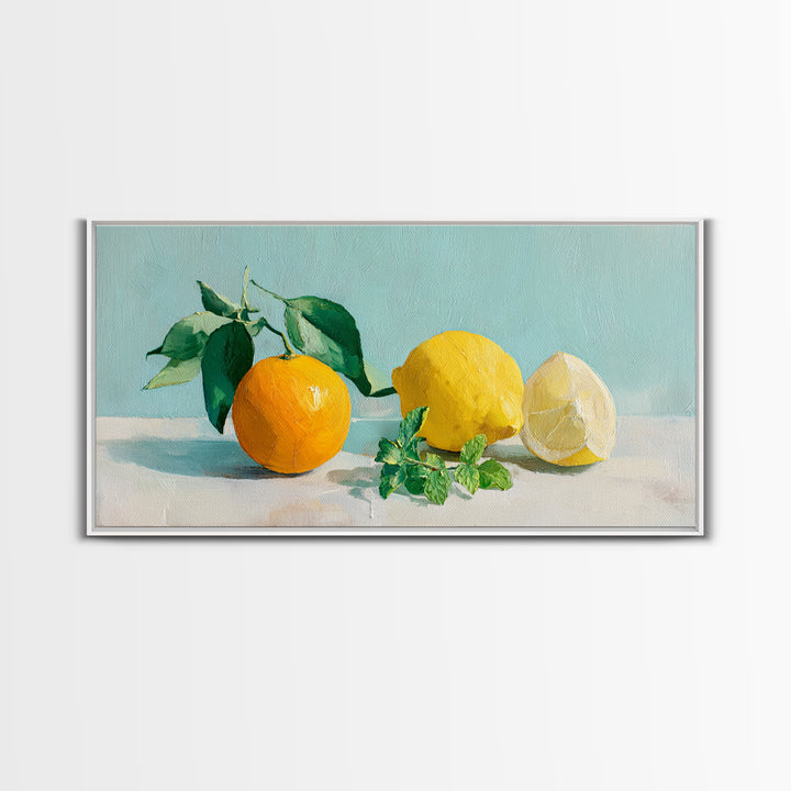Fresh Citrus and Mint Still Life Framed Canvas Print, Dental Office Art, Unique Wall Art, Office Decor, Watercolor Art, Calm, DOA-2x1-51