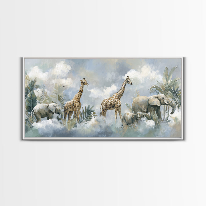 Happy Jungle Animals Canvas Print, Dental Office Art, Statement Artwork, Office Decor, Fine Art, Calm, Printable Wall Art, DOA-2x1-58
