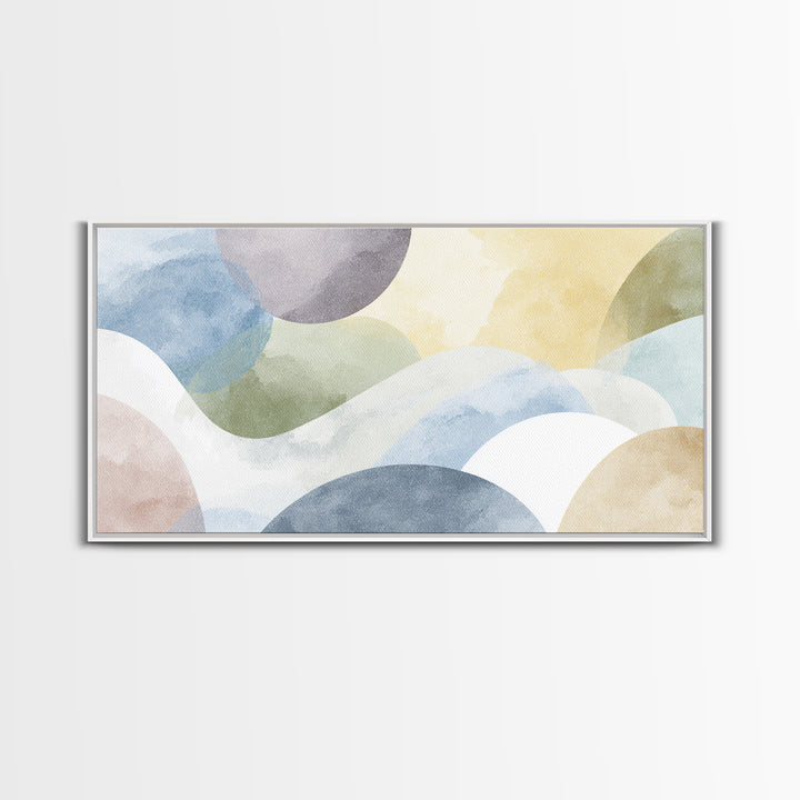 Simple Rainbow Pastel Shapes for Children Framed Canvas Print, Dental Office Art, Boho Decor, Office Decor, Fine Art, Calm, DOA-2x1-65