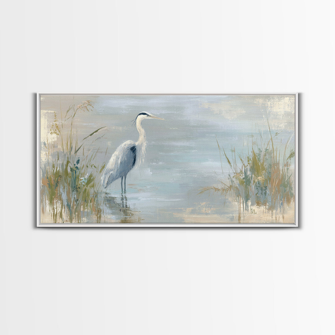 Blue Heron by Calm Marsh Water Framed Canvas Print, Dental Office Art, Tooth Art, Office Decor, Fine Art, Calm, Modern Decor, DOA-2x1-67