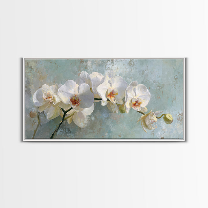 White Orchid on Stone Background Framed Canvas Print, Dental Office Art, Digital Artwork, Office Decor, Fine Art, Calm, DOA-2x1-80