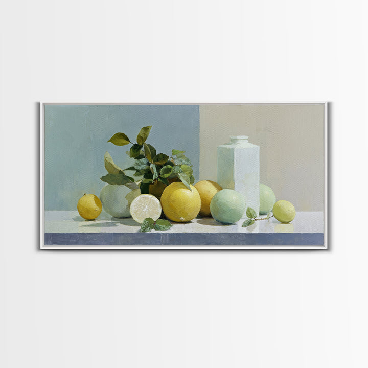 Fresh Citrus and Mint Still Life Framed Canvas Print, Dental Office Art, Unique Wall Art, Office Decor, Fine Art, Calm, DOA-2x1-99