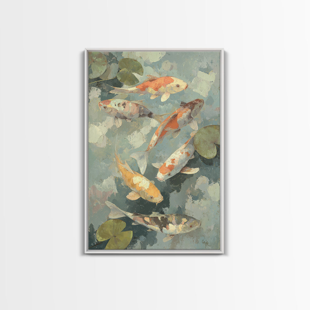 Colorful Fish Swimming Framed Canvas Print, Dental Office Art, Dental Gift, Office Decor, Abstract Art, Calm, DOA-2x3-2