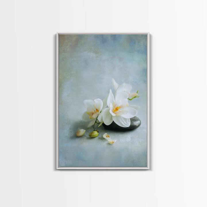 White Orchid on Stone Background Framed Canvas Print, Dental Office Art, Modern Decor, Office Decor, Oil Painting, Calm, DOA-2x3-20