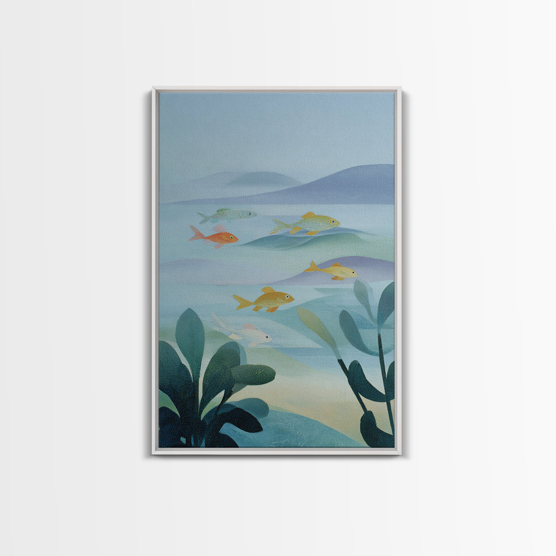 Colorful Fish Swimming Framed Canvas Print, Dental Office Art, Dental Gift, Office Decor, Abstract Art, Calm, DOA-2x3-26