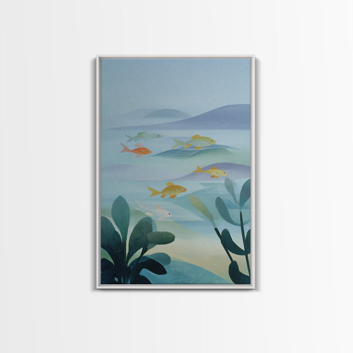 Colorful Fish Swimming Framed Canvas Print, Dental Office Art, Dental Gift, Office Decor, Abstract Art, Calm, DOA-2x3-26