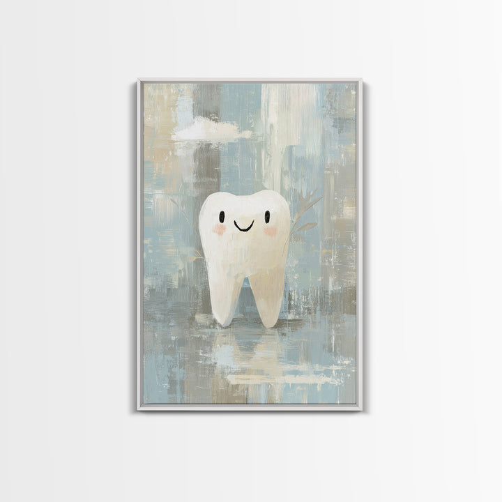 Playful Tooth Shaped Character Framed Canvas Print, Dental Office Art, Modern Decor, Office Decor, Abstract Art, Calm, DOA-2x3-38