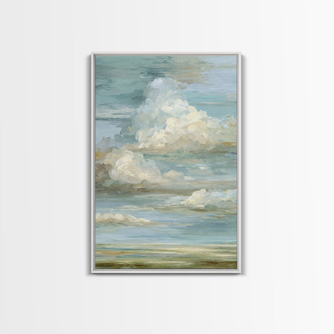Peaceful Clouds over Open Meadow Framed Canvas Print, Dental Office Art, Modern Decor, Office Decor, Fine Art, Calm, Poster, DOA-2x3-41