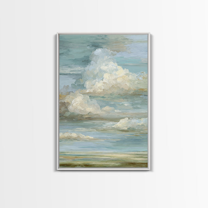 Peaceful Clouds over Open Meadow Framed Canvas Print, Dental Office Art, Modern Decor, Office Decor, Fine Art, Calm, Poster, DOA-2x3-41