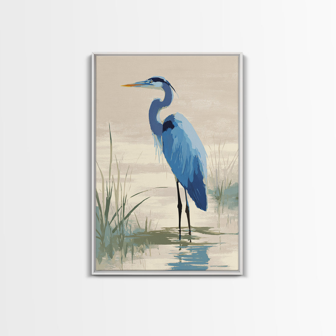 Blue Heron by Calm Marsh Water Framed Canvas Print, Dental Office Art, Dental Assistant, Office Decor, Fine Art, Calm, DOA-2x3-55