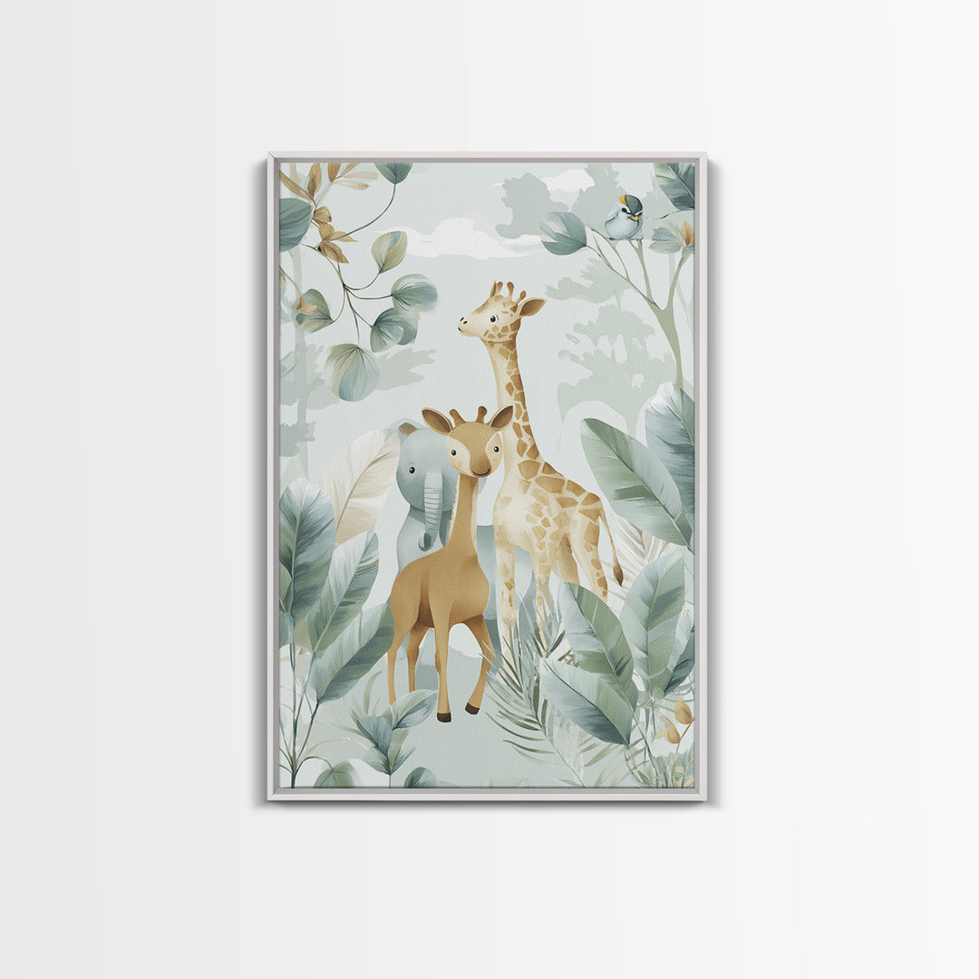 Happy Jungle Animals Canvas Print, Dental Office Art, Statement Artwork, Office Decor, Fine Art, Calm, Printable Wall Art, DOA-2x3-70