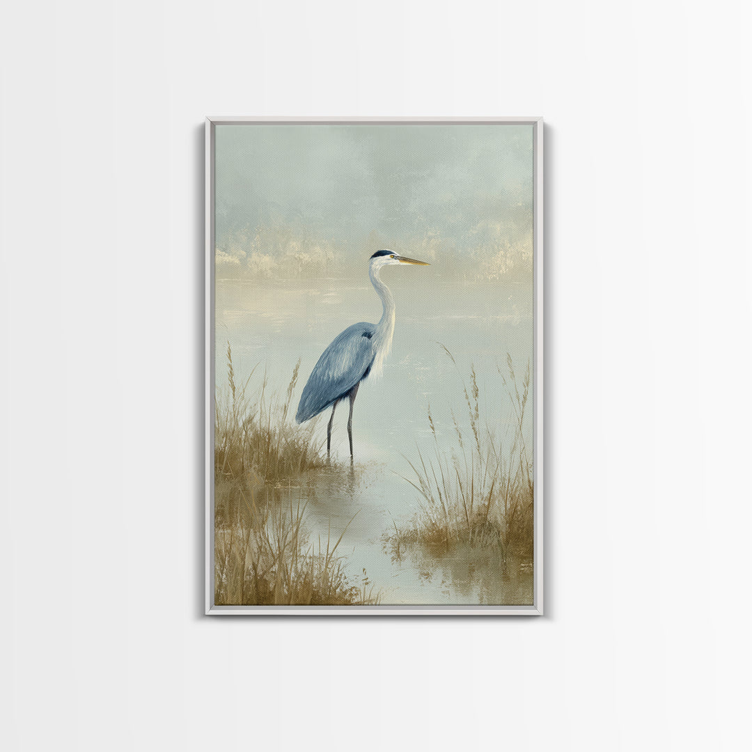 Blue Heron by Calm Marsh Water Canvas Print, Dental Office Art, Science Art, Office Decor, Fine Art, Calm, Boho Decor, DOA-2x3-79
