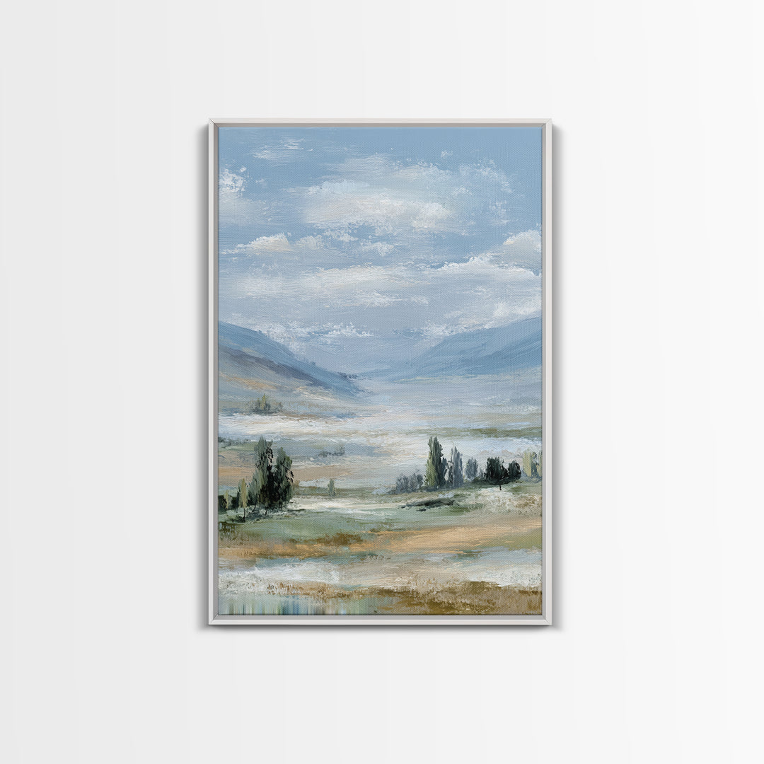 Peaceful Clouds over Open Meadow Framed Canvas Print, Dental Office Art, Wall Art, Office Decor, Calm, Dental Office Decor, DOA-2x3-89