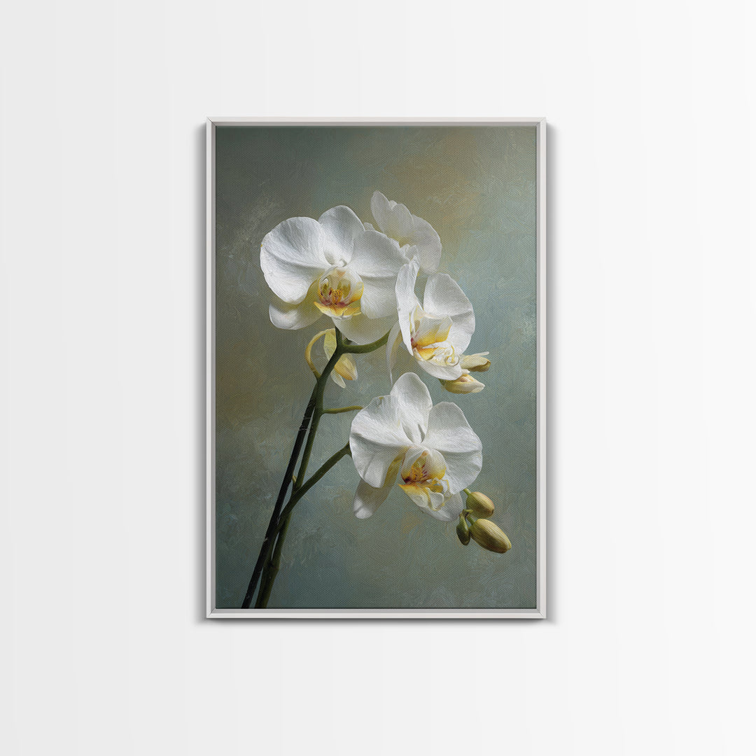 White Orchid on Stone Background Framed Canvas Print, Dental Office Art, Dental Wall Art, Office Decor, Abstract Art, Calm, DOA-2x3-92