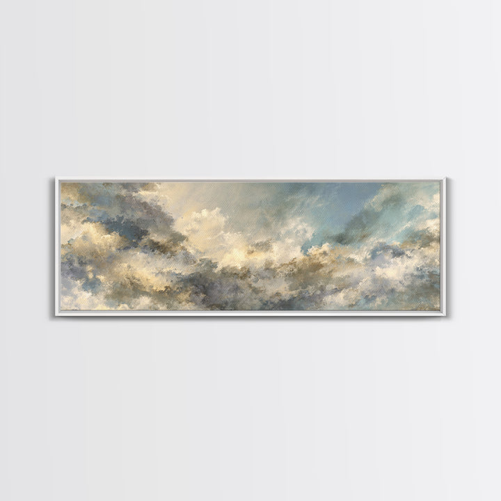 Peaceful Clouds over Open Meadow Framed Canvas Print, Dental Office Art, Wall Art, Office Decor, Watercolor Art, Calm, DOA-3x1-1