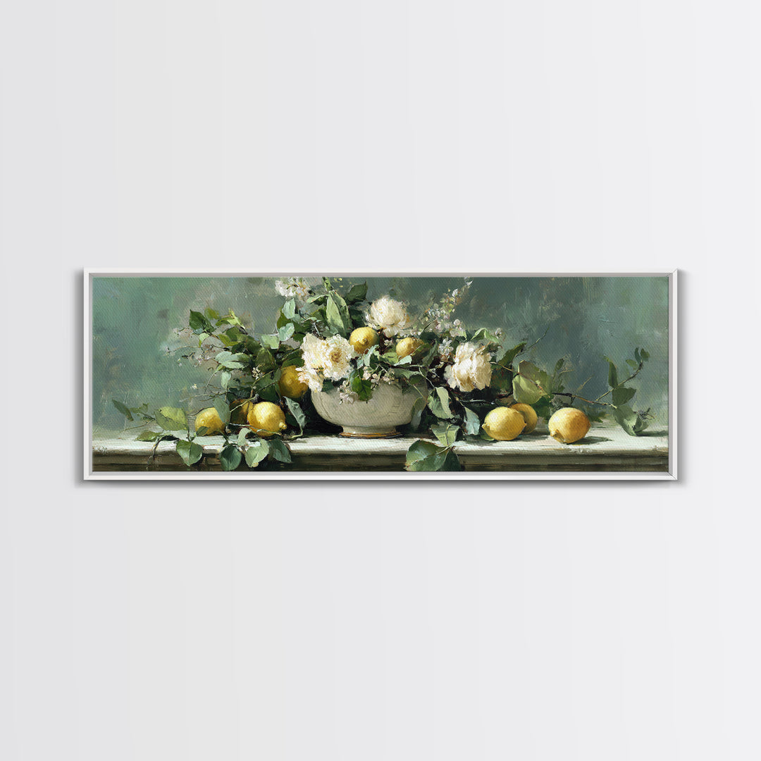 Fresh Citrus and Mint Still Life Framed Canvas Print, Dental Office Art, Medical Office Art, Office Decor, Fine Art, Calm, DOA-3x1-23