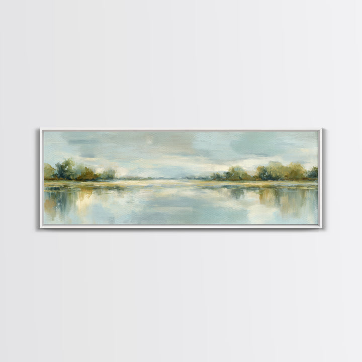 Sunlit Lake with Calming Reflections Canvas Print, Dental Office Art, Gallery Decor, Office Decor, Calm, Minimalist Decor, DOA-3x1-31