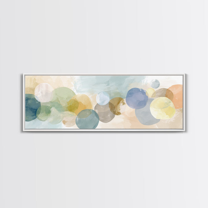 Simple Rainbow Pastel Shapes for Children Framed Canvas Print, Dental Office Art, Office Decor, Abstract Art, Calm, DOA-3x1-37
