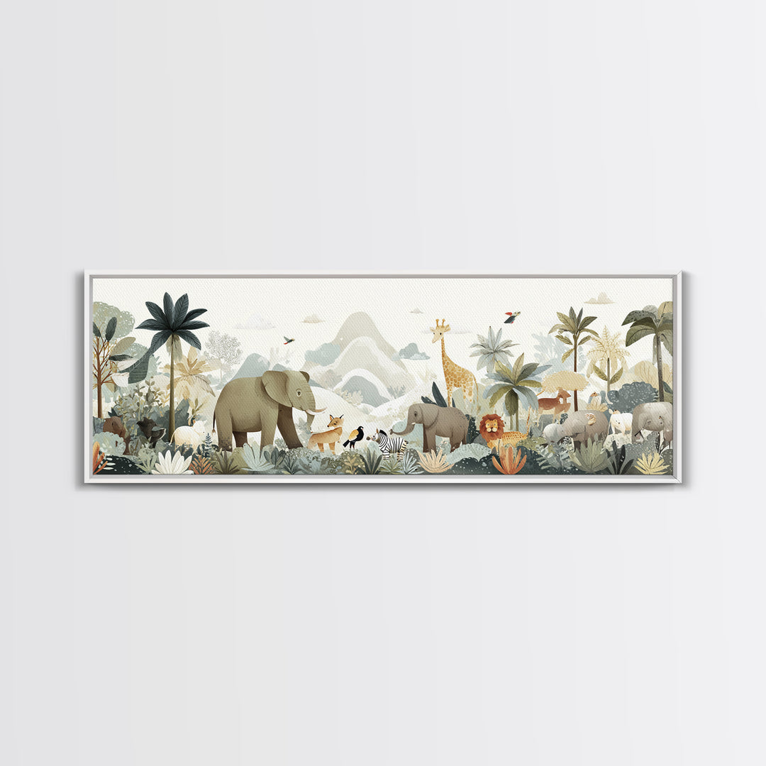 Happy Jungle Animals Canvas Print, Dental Office Art, Statement Artwork, Office Decor, Fine Art, Calm, Printable Wall Art, DOA-3x1-78
