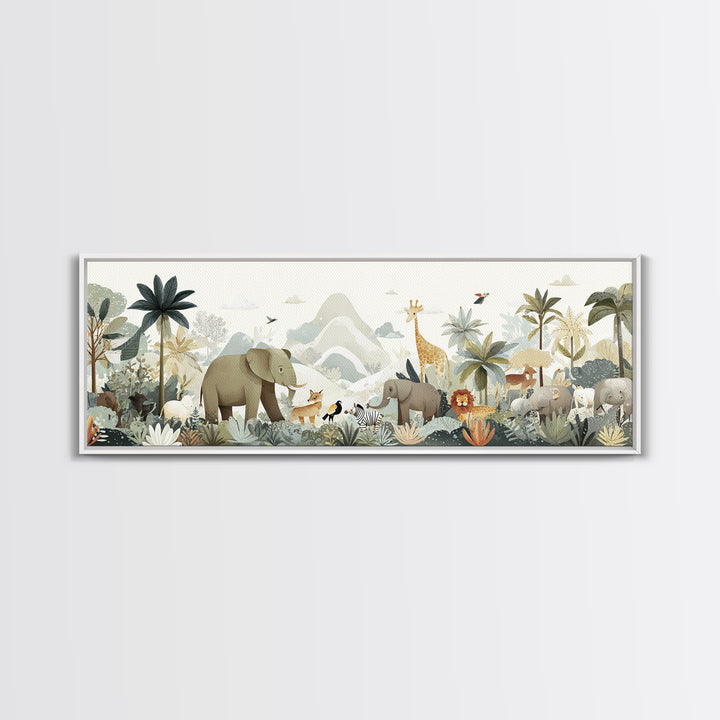 Happy Jungle Animals Canvas Print, Dental Office Art, Statement Artwork, Office Decor, Fine Art, Calm, Printable Wall Art, DOA-3x1-78
