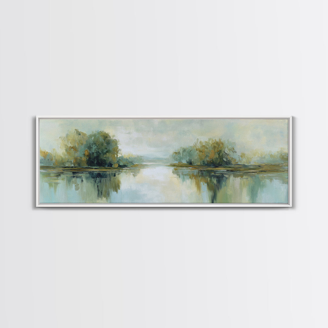 Sunlit Lake with Calming Reflections Framed Canvas Print, Dental Office Art, Printable Wall Art, Office Decor, Fine Art, Calm, DOA-3x1-79