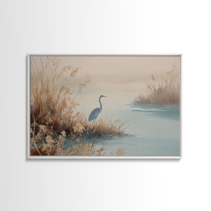 Blue Heron by Calm Marsh Water Canvas Print, Dental Office Art, Statement Artwork, Office Decor, Fine Art, Calm, DOA-3x2-3