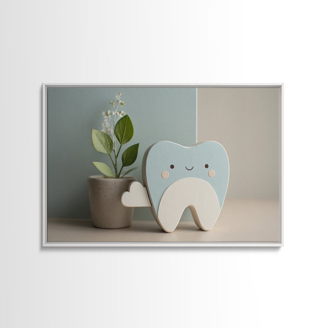 Playful Tooth Shaped Character Canvas Print, Dental Office Art, Office Wall Art, Office Decor, Abstract Art, Calm, DOA-3x2-34
