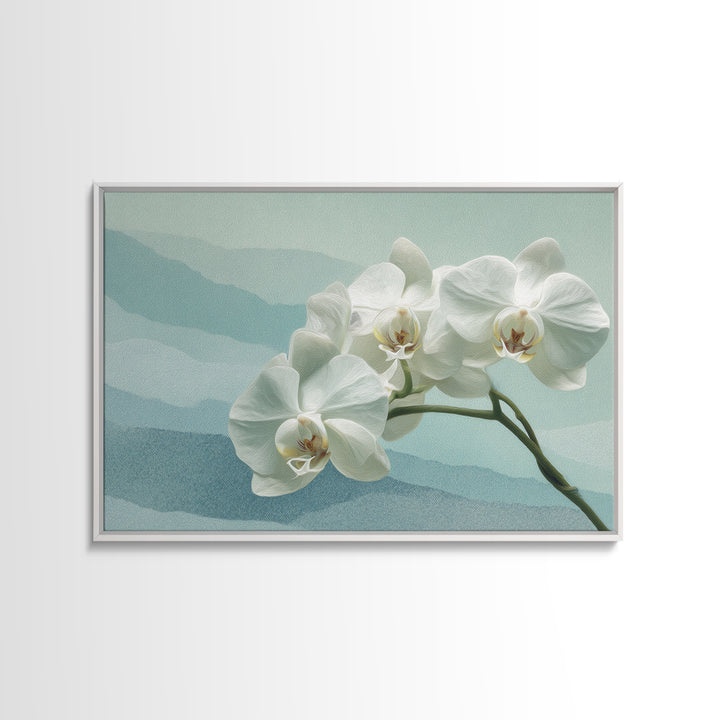 White Orchid on Stone Background Framed Canvas Print, Dental Office Art, Wall Art, Office Decor, Oil Painting, Calm, DOA-3x2-40