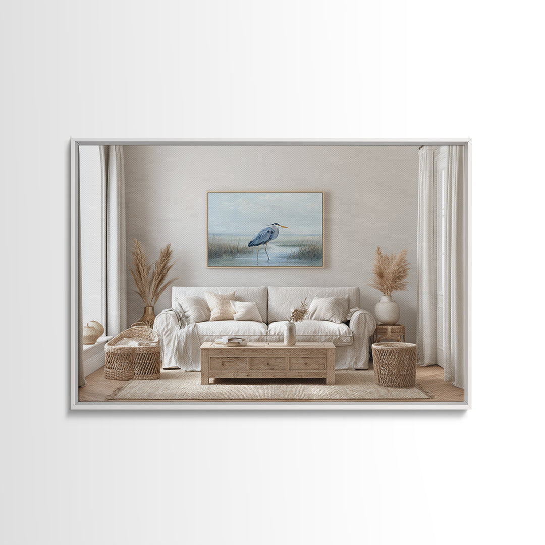 Blue Heron by Calm Marsh Water Canvas Print, Dental Office Art, Decor, Office Decor, Fine Art, Calm, Digital Artwork, DOA-3x2-51