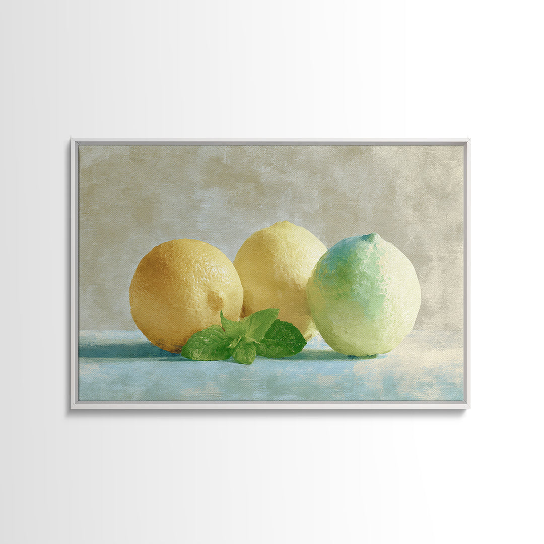 Fresh Citrus and Mint Still Life Framed Canvas Print, Dental Office Art, Dental Hygiene, Office Decor, Oil Painting, Calm, DOA-3x2-59