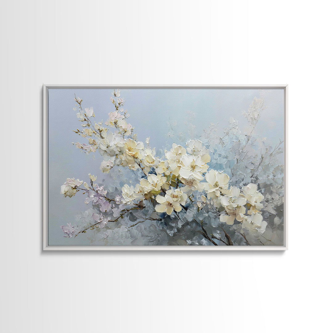 Sterile Modern Floral Painting Framed Canvas Print, Dental Office Art, Neutral Decor, Office Decor, Oil Painting, Calm, DOA-3x2-63