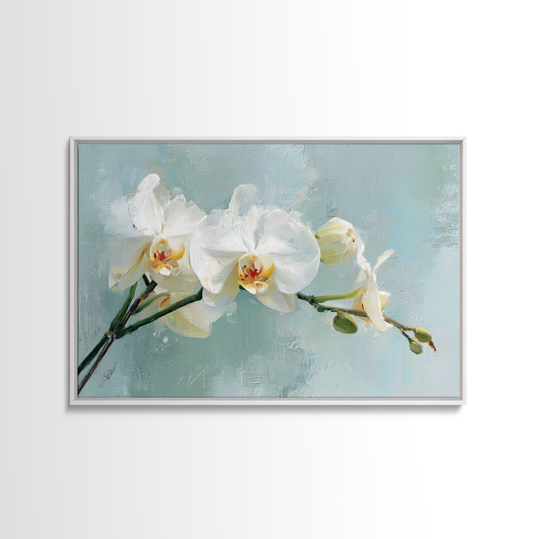 White Orchid on Stone Background Framed Canvas Print, Dental Office Art, Dental Wall Art, Office Decor, Abstract Art, Calm, DOA-3x2-64