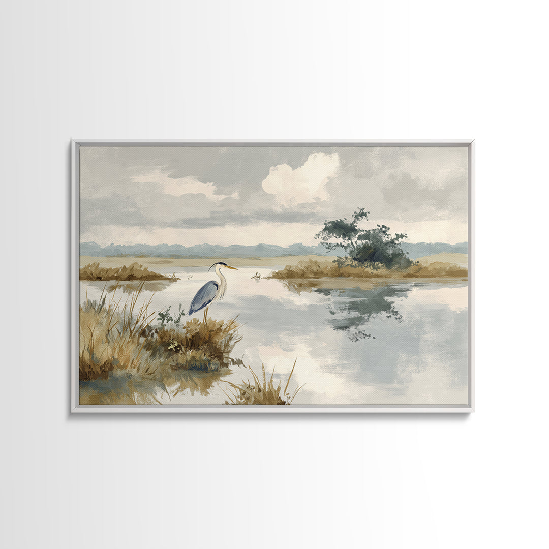 Blue Heron by Calm Marsh Water Canvas Print, Dental Office Art, Dental Art, Office Decor, Fine Art, Calm, Dental Gift, DOA-3x2-75