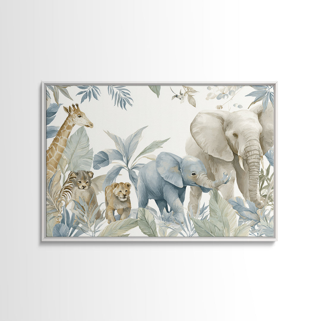Happy Jungle Animals Framed Canvas Print, Dental Office Art, Minimalist Wall Art, Office Decor, Fine Art, Calm, Dental Decor, DOA-3x2-90