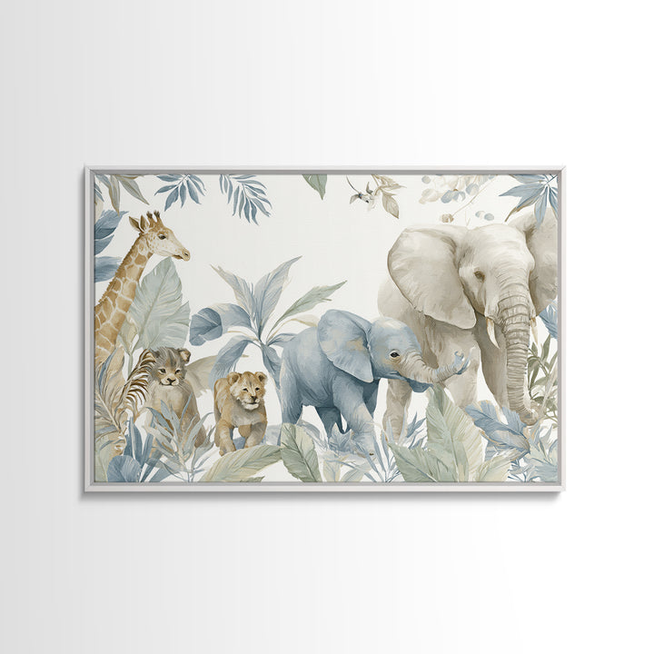 Happy Jungle Animals Framed Canvas Print, Dental Office Art, Minimalist Wall Art, Office Decor, Fine Art, Calm, Dental Decor, DOA-3x2-90