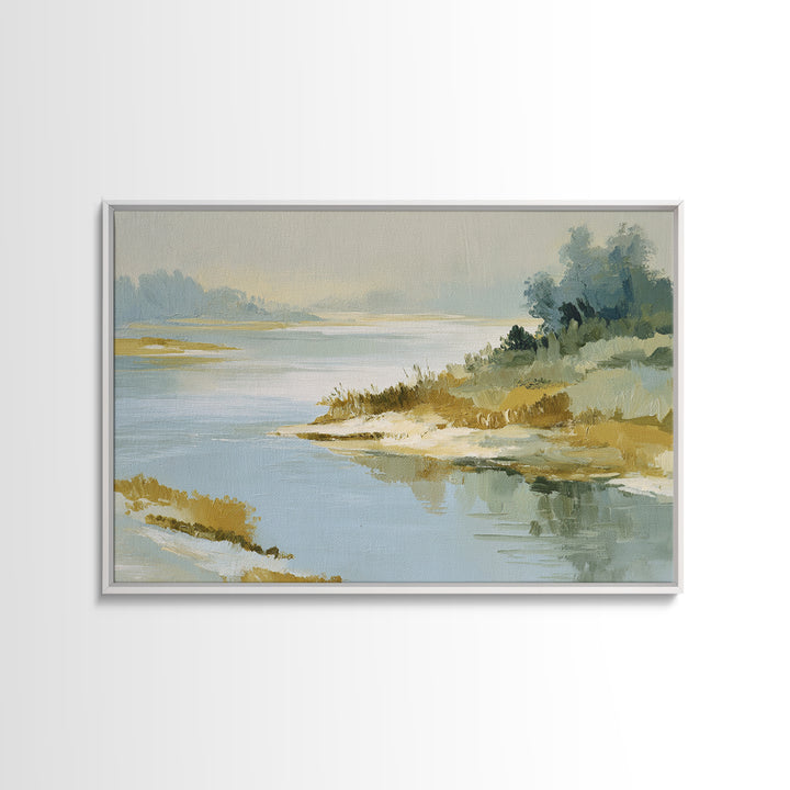 Sunlit Lake with Calming Reflections Framed Canvas Print, Dental Office Art, Dentistry Art, Office Decor, Fine Art, Calm, DOA-3x2-91