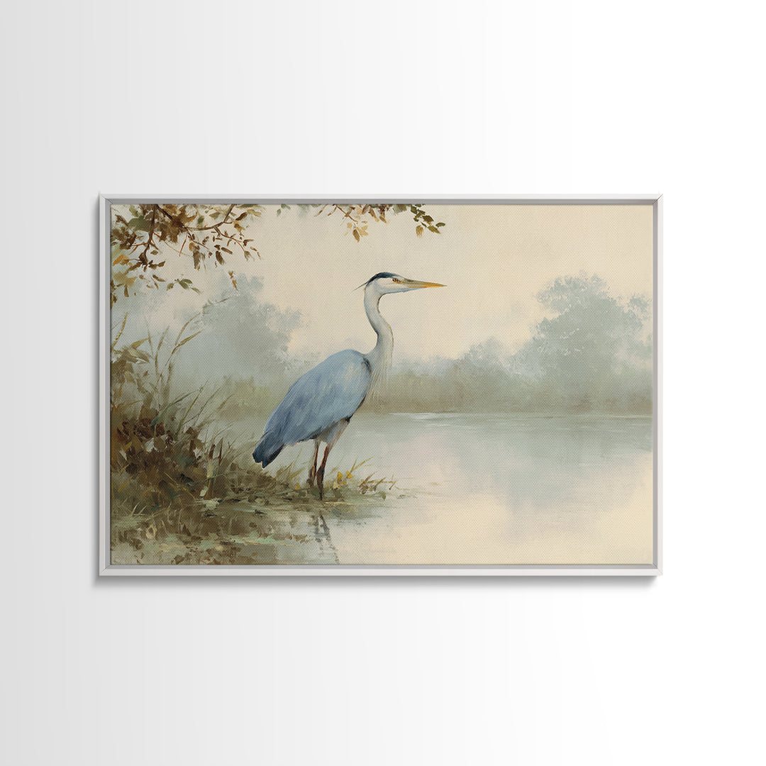 Blue Heron by Calm Marsh Water Framed Canvas Print, Dental Office Art, Dental Assistant, Office Decor, Fine Art, Calm, DOA-3x2-99