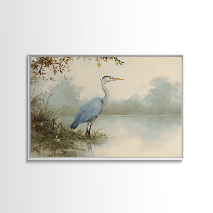 Blue Heron by Calm Marsh Water Framed Canvas Print, Dental Office Art, Dental Assistant, Office Decor, Fine Art, Calm, DOA-3x2-99