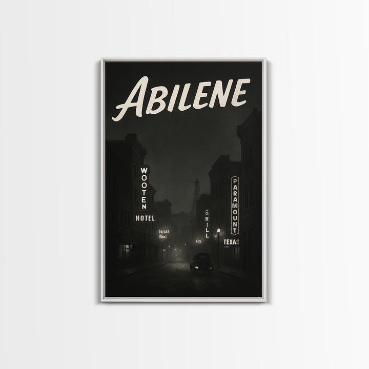 Abilene Texas Travel Poster, Canvas Print, Night Street Poster Art, Abilene Wall Art, City Art Print, Mid Century Wall Art, City Poster
