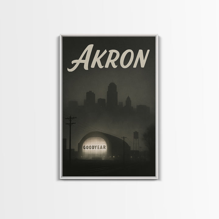 Akron Ohio Travel Poster, Canvas Print, Black And White Travel Art, Akron Wall Art, Vintage Travel Print, Travel Poster Art, City Art Print