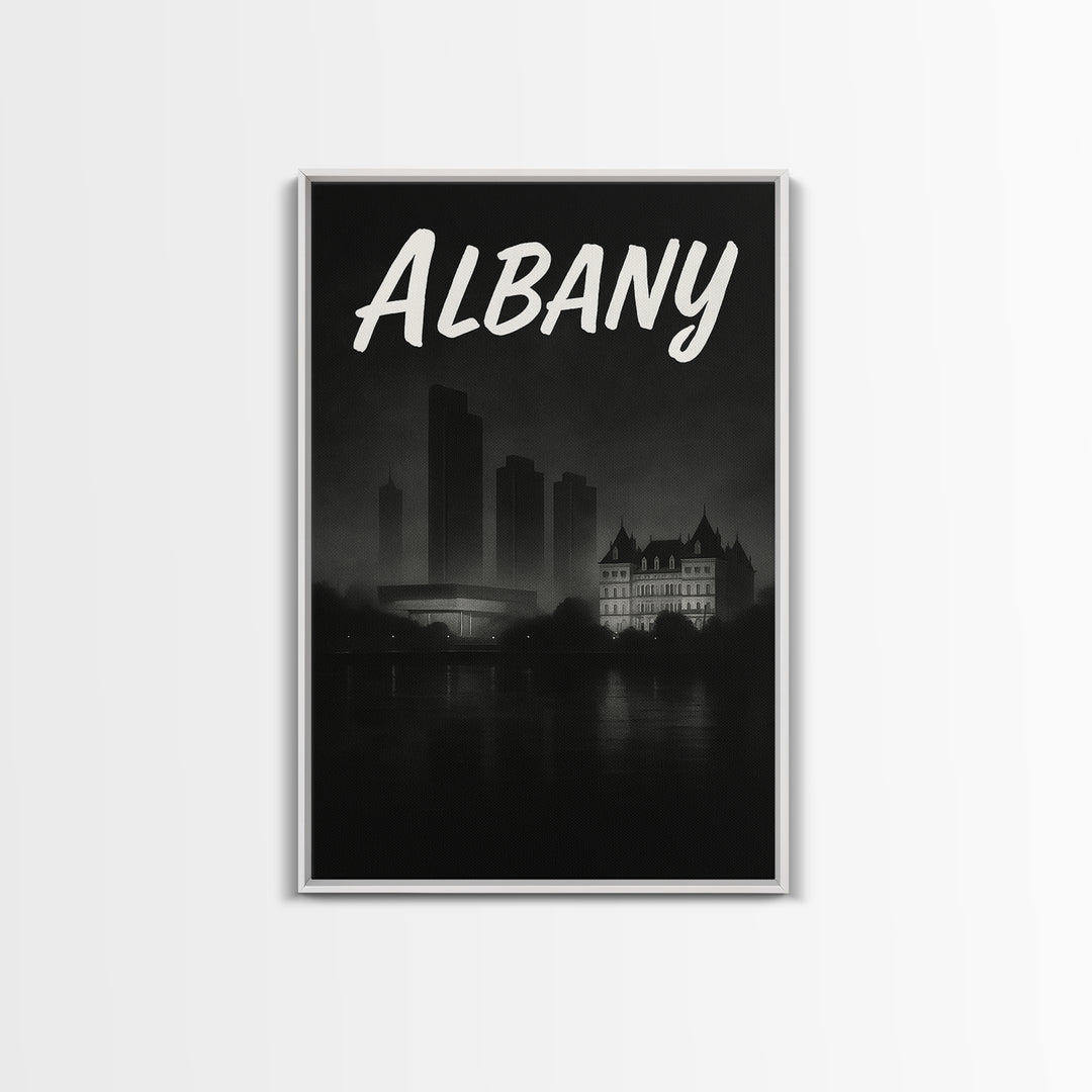 Albany New York Travel Poster, Canvas Print, Night Street Poster Art, Albany Poster Print, Travel Wall Decor, Wanderlust Decor, Wall Decor