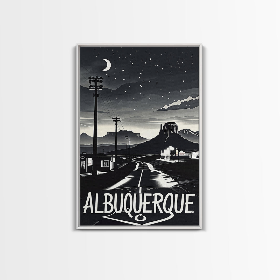 Albuquerque Travel Poster, Framed Canvas Print, Dark Moody City Wall Art, Albuquerque Wall Art, Travel Wall Art, Fine Art Print