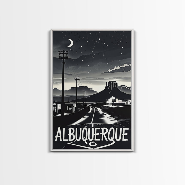 Albuquerque Travel Poster, Framed Canvas Print, Dark Moody City Wall Art, Albuquerque Wall Art, Travel Wall Art, Fine Art Print