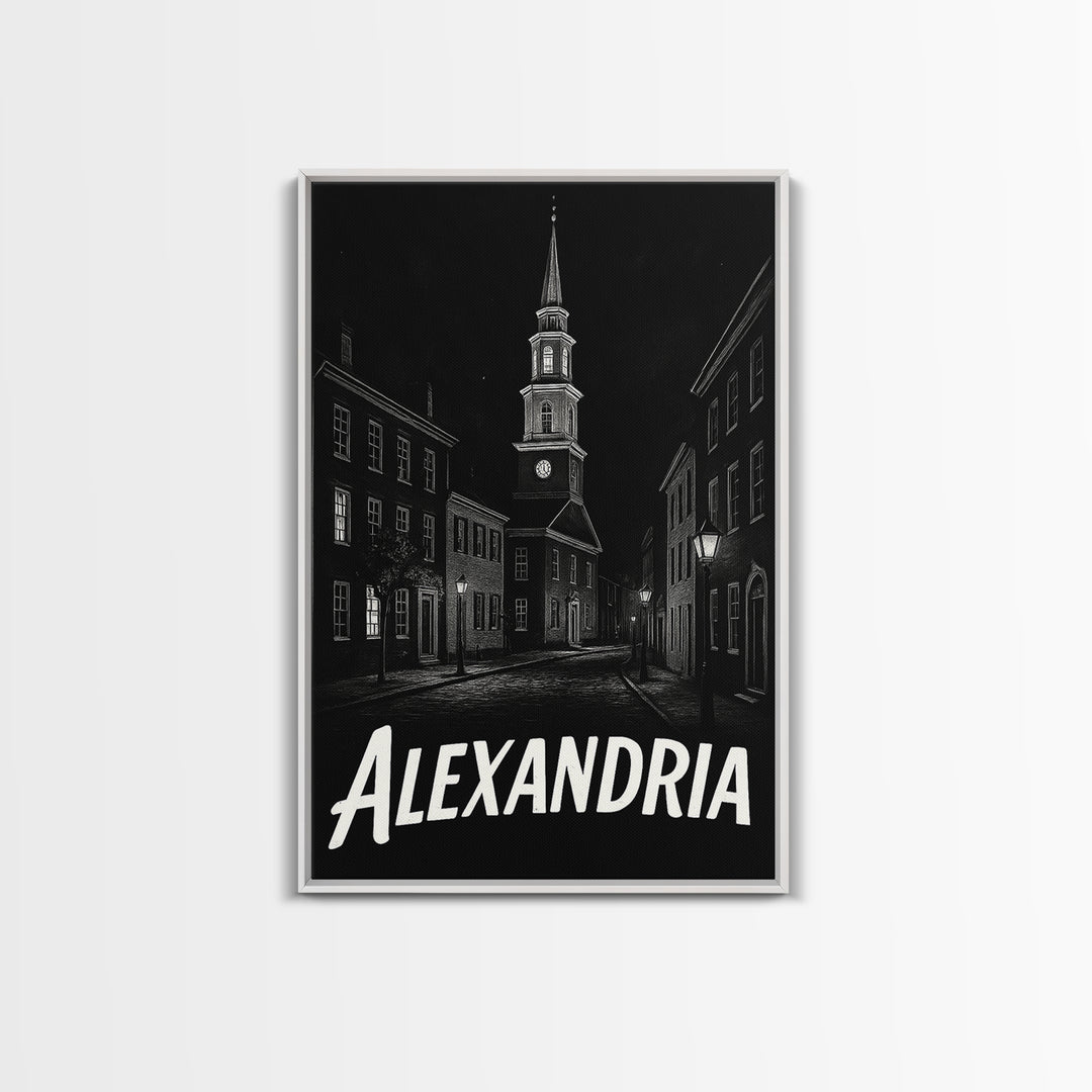 Alexandria Travel Poster, Framed Canvas Print, Black And White Travel Art, Alexandria Poster Print, Travel Poster Art, City Illustration