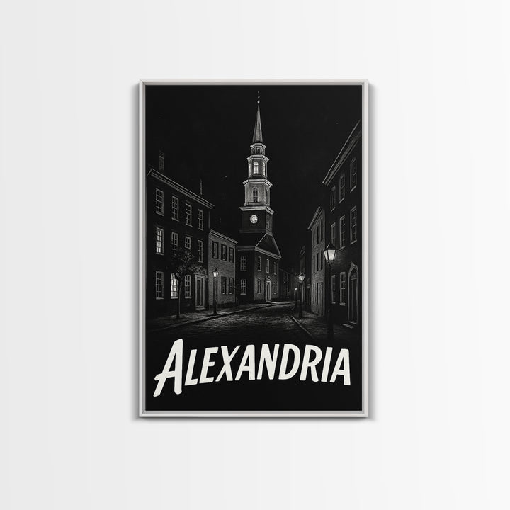Alexandria Travel Poster, Framed Canvas Print, Black And White Travel Art, Alexandria Poster Print, Travel Poster Art, City Illustration
