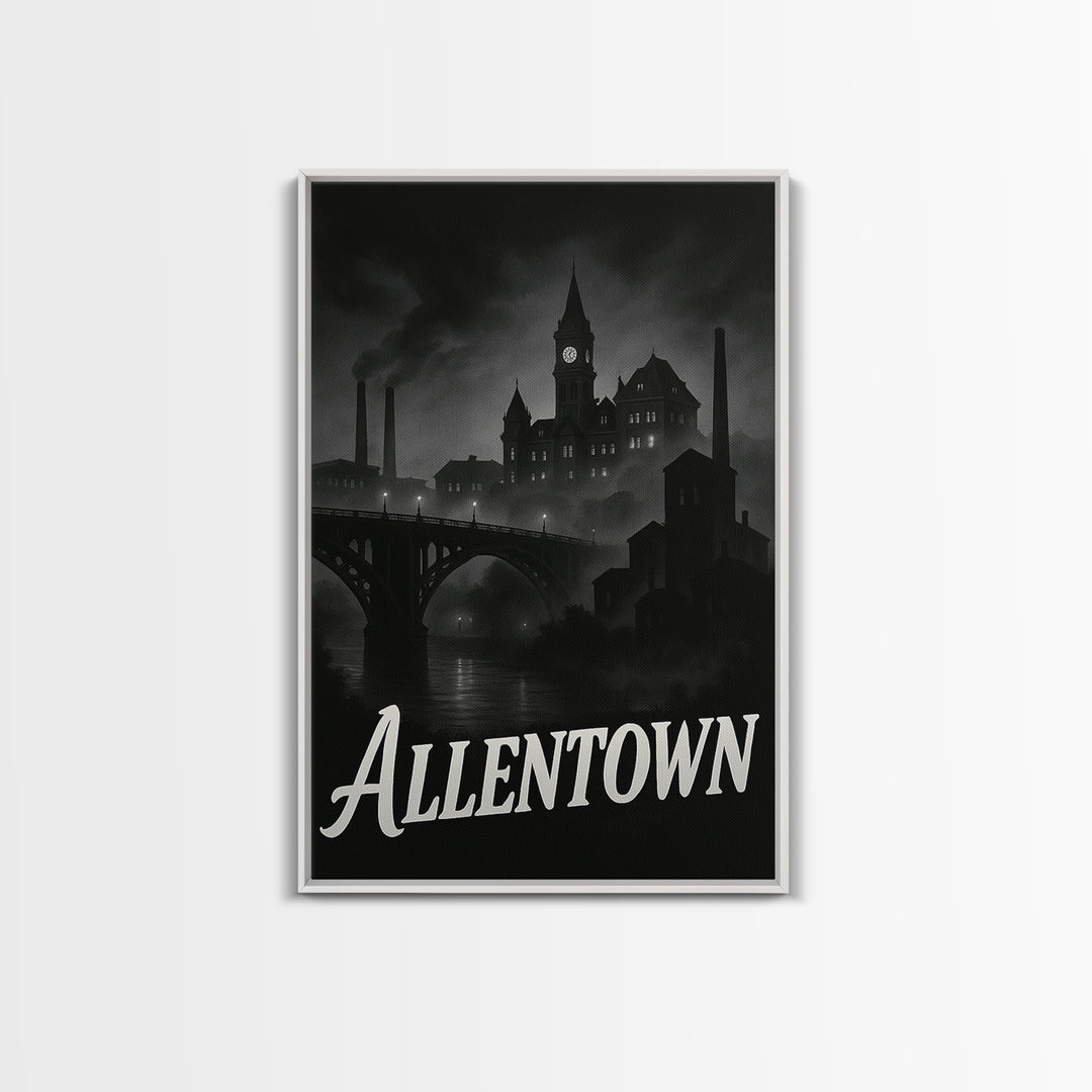 Allentown Pennsylvania Travel Poster, Canvas Print, Night Street Poster Art, Allentown City Art, City Travel Prints, Wall Art, Poster Art