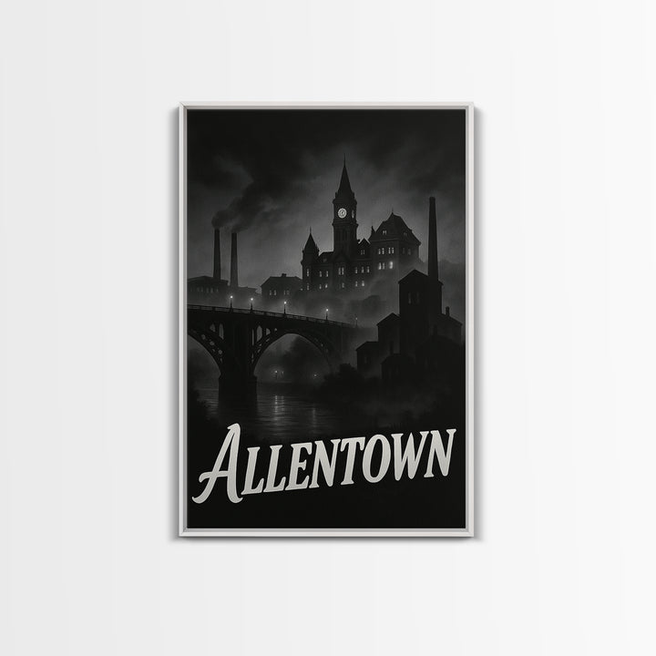 Allentown Pennsylvania Travel Poster, Canvas Print, Night Street Poster Art, Allentown City Art, City Travel Prints, Wall Art, Poster Art
