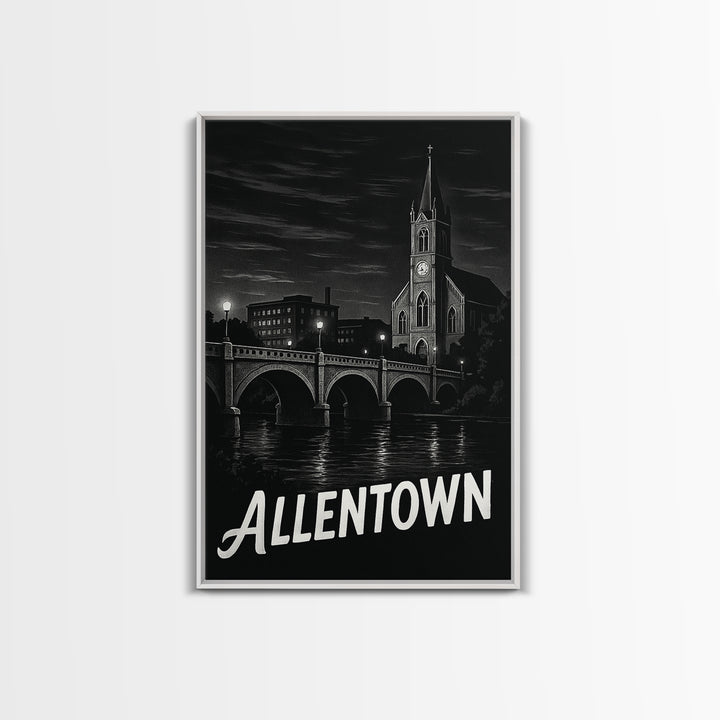 Allentown Travel Poster, Framed Canvas Print, Vintage Noir Poster Art, Allentown City Art, Travel Wall Art, Living Room Wall Art