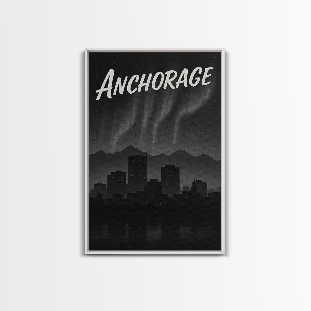 Anchorage Travel Poster, Canvas Print, Dark Moody City Wall Art, Anchorage Travel Art, Retro Travel Print, Vintage Travel Art, Design 2